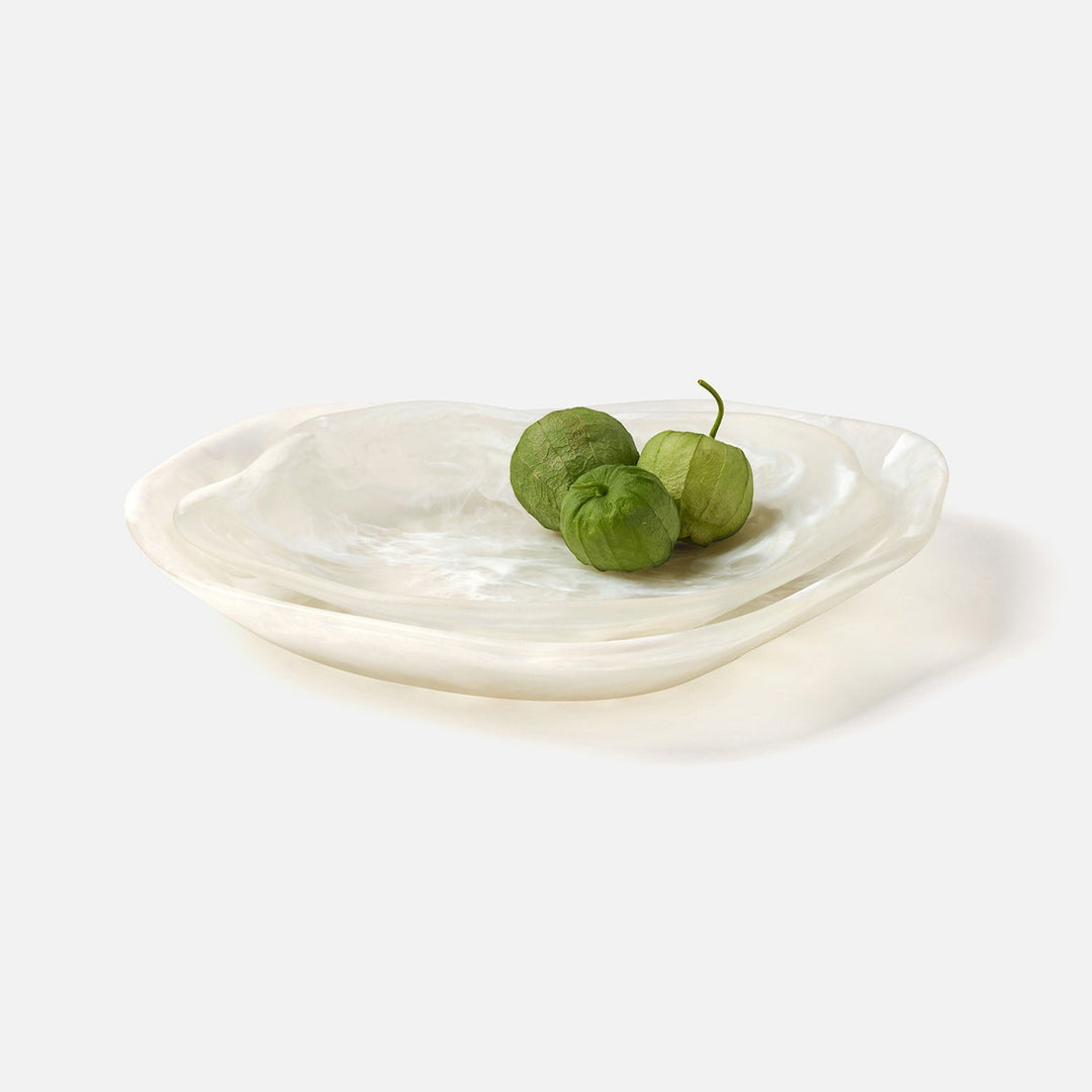 Beatrix White Swirled Serving Trays Resin Set/2