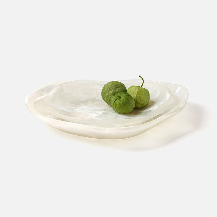 Beatrix White Swirled Serving Trays Resin Set/2
