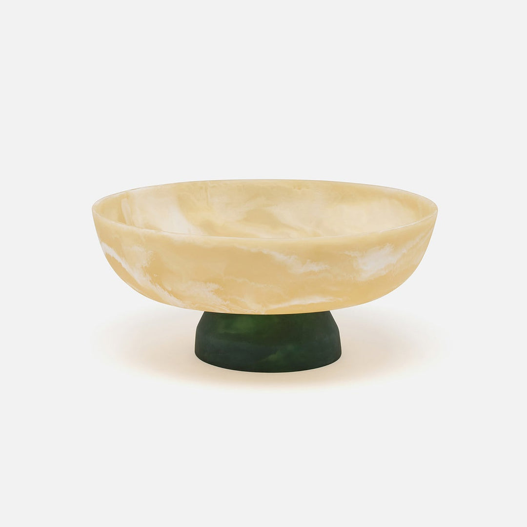 Benno Ivory/Hunter Green Swirled Fruit Bowl Large Resin
