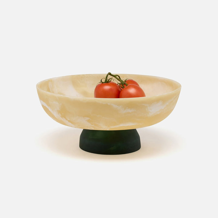 Benno Ivory/Hunter Green Swirled Fruit Bowl Large Resin