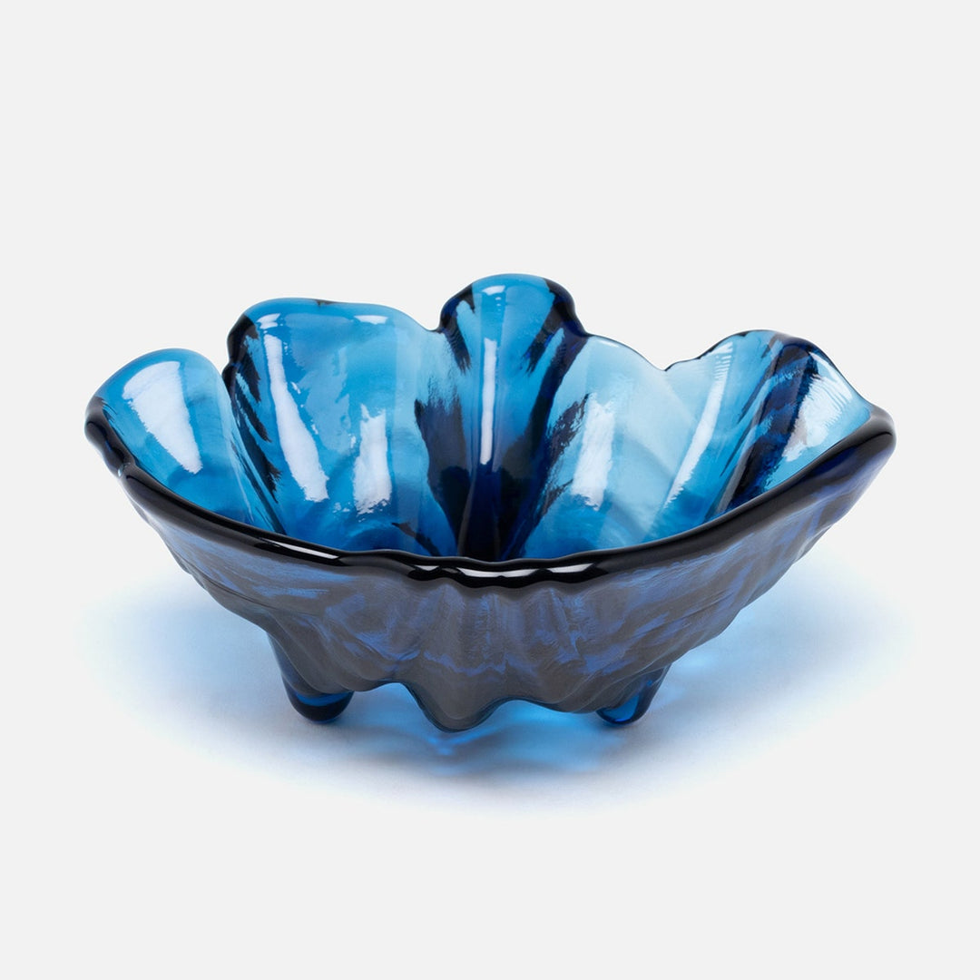 Coralie Dark Sapphire Clam Shell Snack Bowls Hand Pressed Glass Set/2
