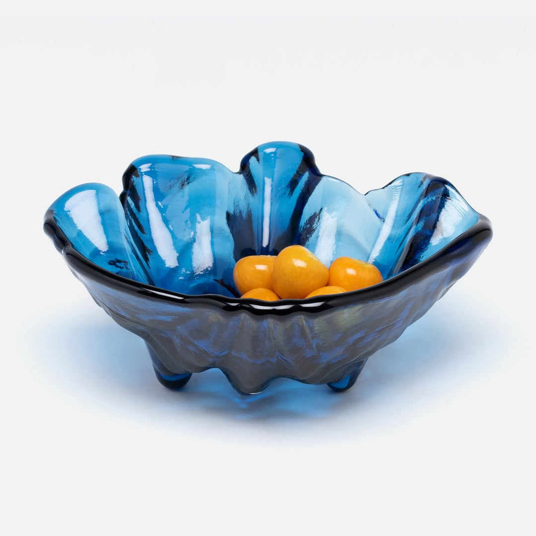 Coralie Dark Sapphire Clam Shell Snack Bowls Hand Pressed Glass Set/2
