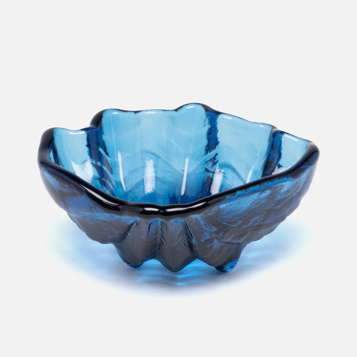 Coralie Dark Sapphire Clam Shell Snack Bowls Hand Pressed Glass Set/2