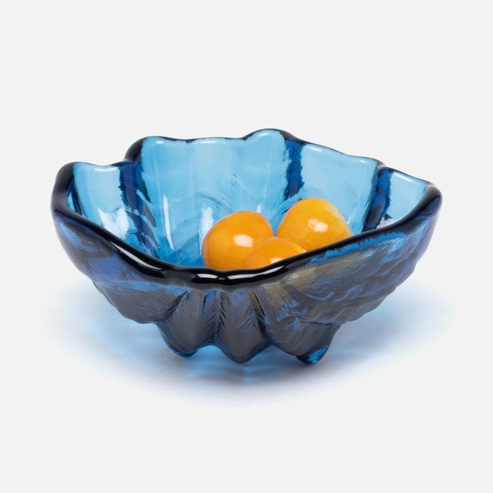Coralie Dark Sapphire Clam Shell Snack Bowls Hand Pressed Glass Set/2