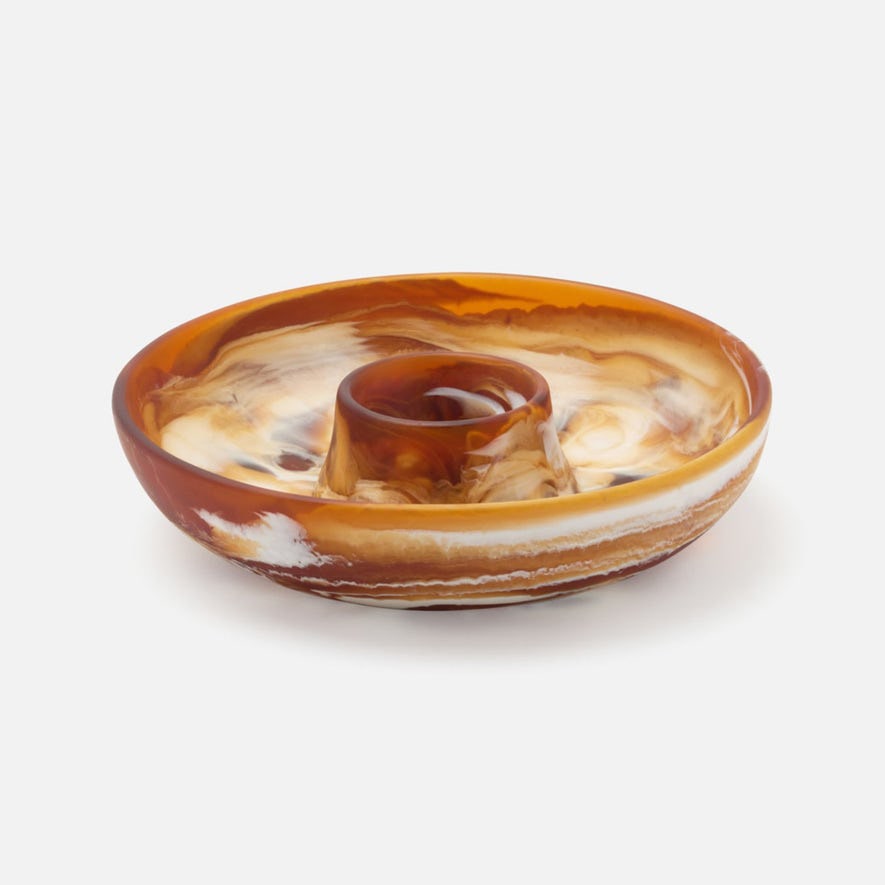 Hugo Amber Swirled Chip And Dip Bowl Resin