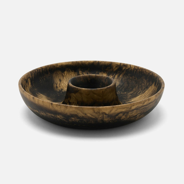 Hugo Black/Gold Swirled Chip And Dip Bowl Resin