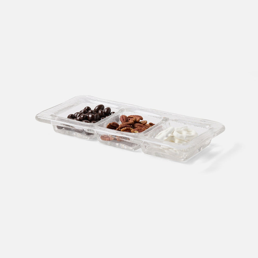 Livingston Clear 3-Section Snack Tray Hand Pressed Glass