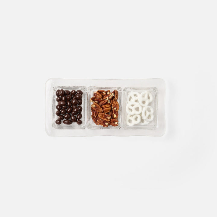 Livingston Clear 3-Section Snack Tray Hand Pressed Glass