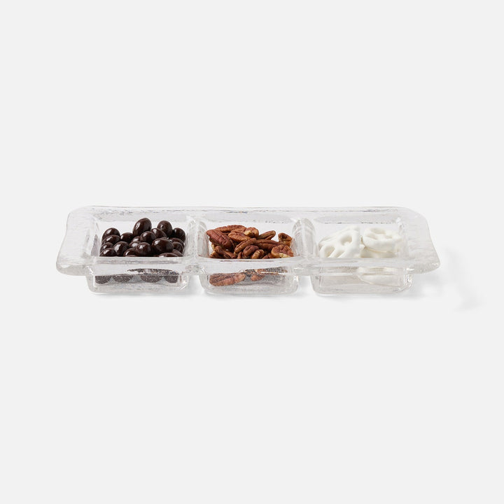 Livingston Clear 3-Section Snack Tray Hand Pressed Glass
