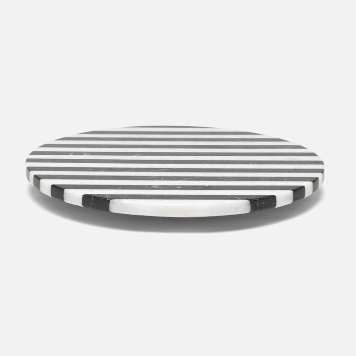 Marceau Black/White Striped Lazy Susan Marble 16"D