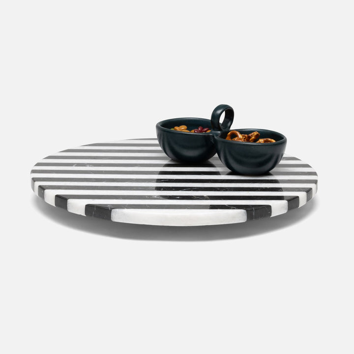 Marceau Black/White Striped Lazy Susan Marble 16"D