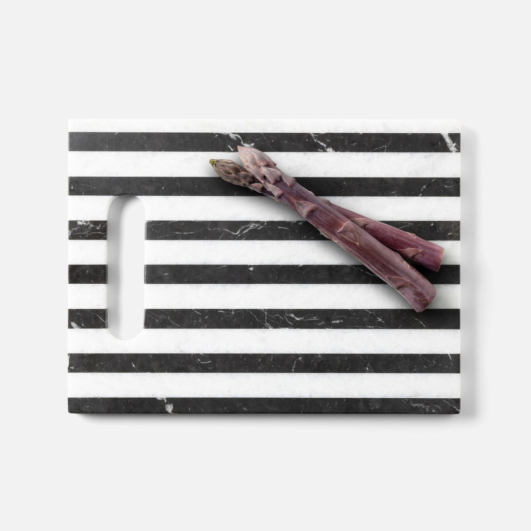 Marceau Black/White Striped Serving Board Marble 12"X16"