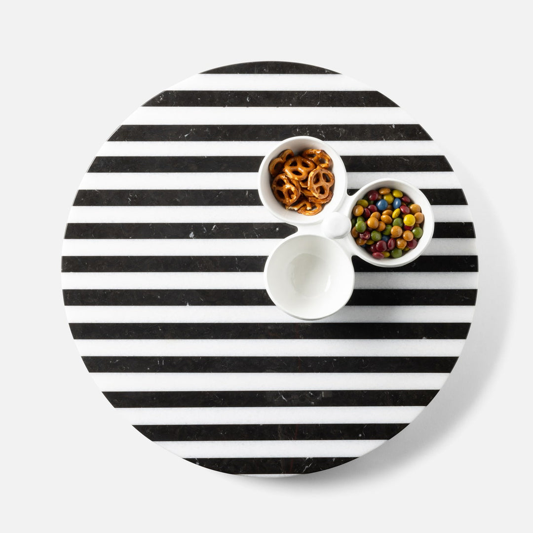 Marceau Black/White Striped Lazy Susan Marble 20"D