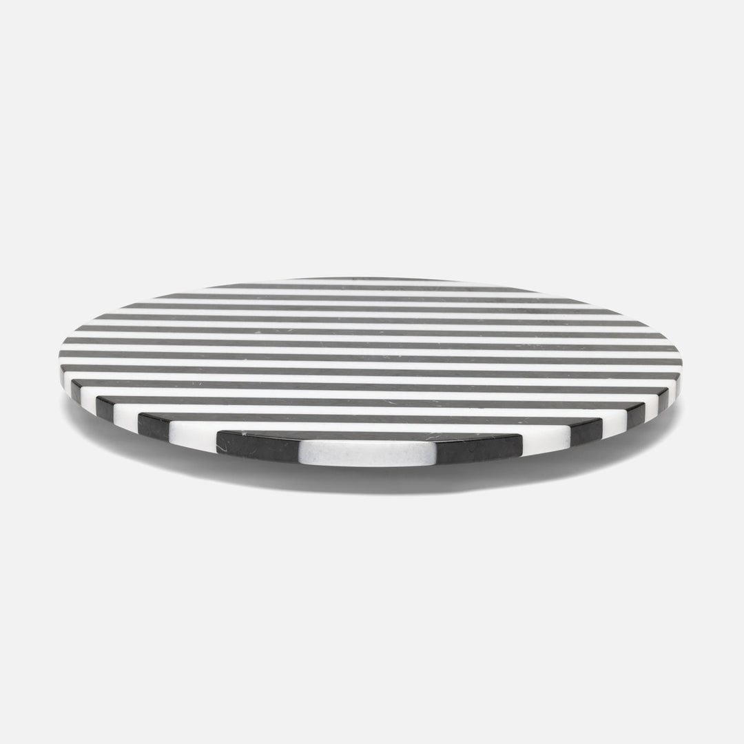 Marceau Black/White Striped Lazy Susan Marble 20"D