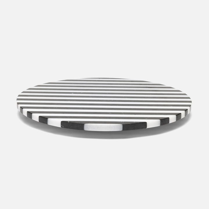 Marceau Black/White Striped Lazy Susan Marble 20"D