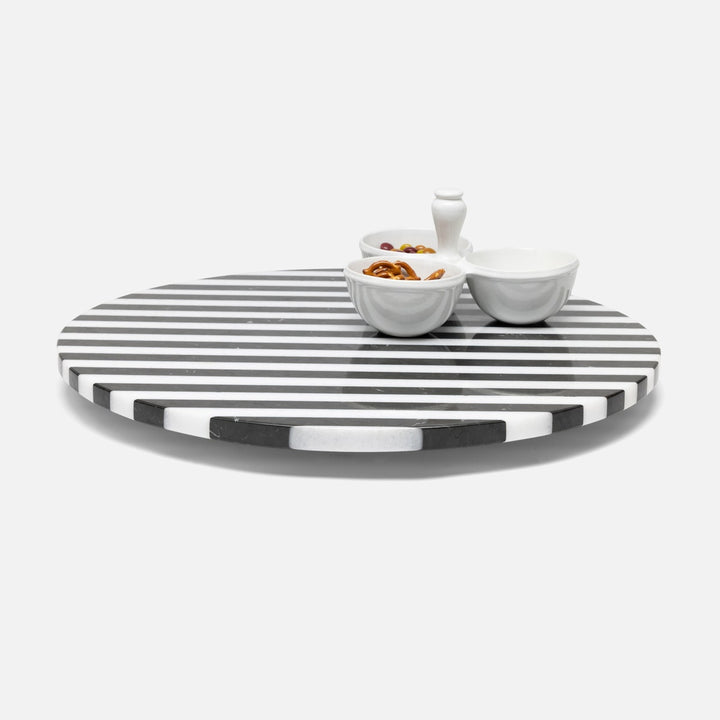 Marceau Black/White Striped Lazy Susan Marble 20"D