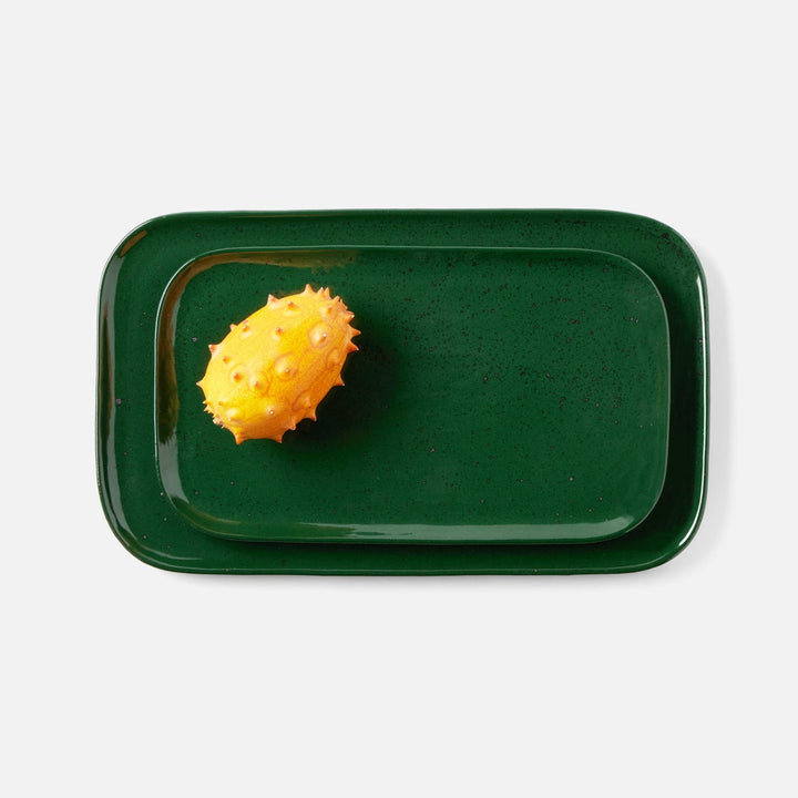 Marcus Dark Green Salt Glaze Rectangular Serving Platter Stoneware Set/2