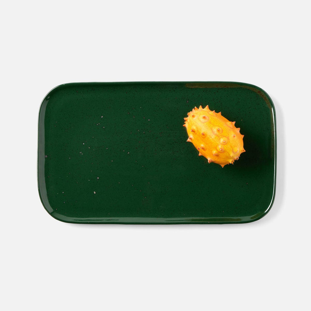 Marcus Dark Green Salt Glaze Rectangular Serving Platter Stoneware Set/2