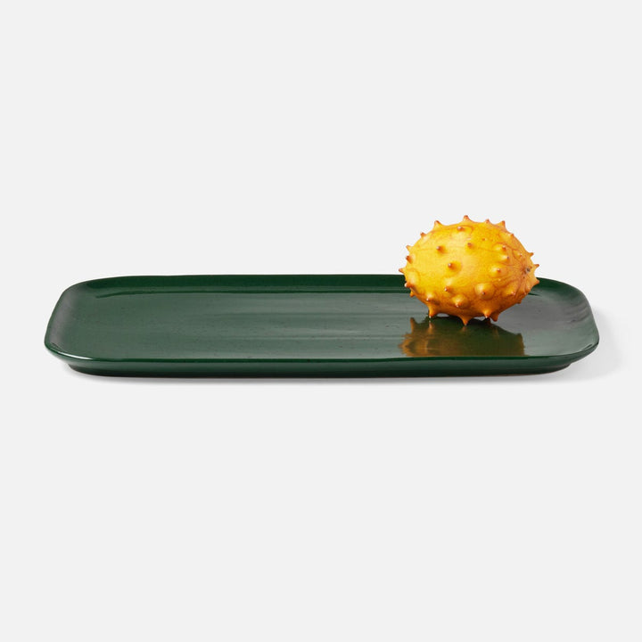 Marcus Dark Green Salt Glaze Rectangular Serving Platter Stoneware Set/2
