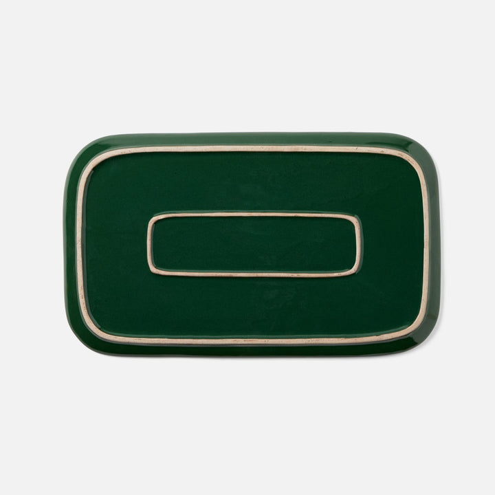 Marcus Dark Green Salt Glaze Rectangular Serving Platter Stoneware Set/2