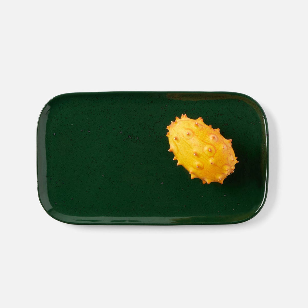 Marcus Dark Green Salt Glaze Rectangular Serving Platter Stoneware Set/2