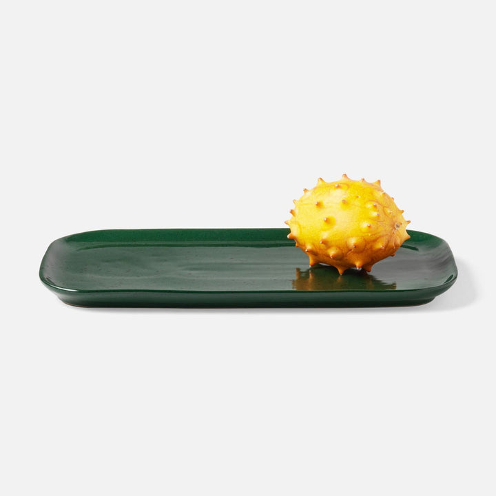Marcus Dark Green Salt Glaze Rectangular Serving Platter Stoneware Set/2