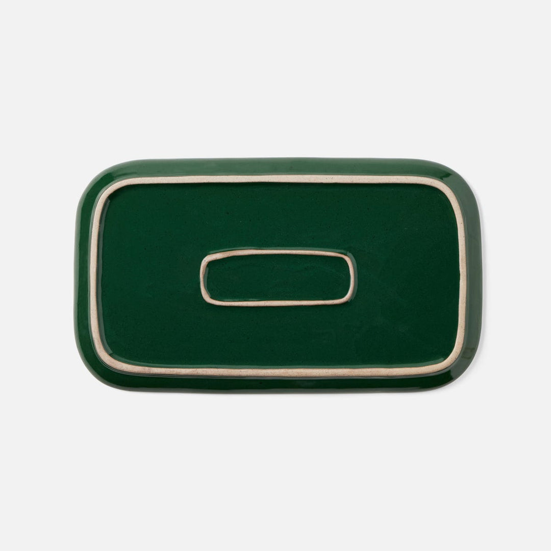 Marcus Dark Green Salt Glaze Rectangular Serving Platter Stoneware Set/2