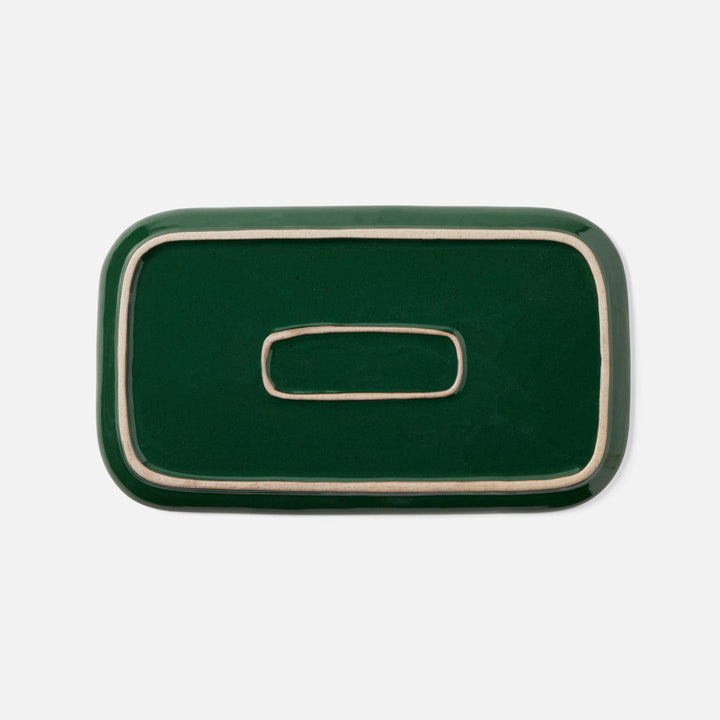 Marcus Dark Green Salt Glaze Rectangular Serving Platter Stoneware Set/2