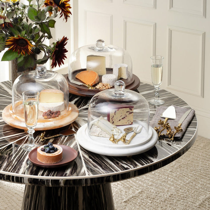 Marlee Amber Swirled/Clear Round Cheese Platter W/ Cloche Small Resin/Glass