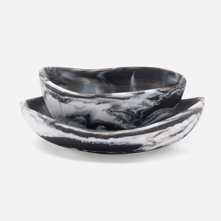 Mazzy Black Swirled Serving Bowls Resin Set/2