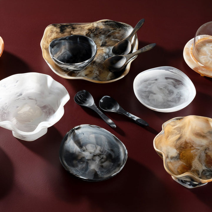 Mazzy Black Swirled Serving Bowls Resin Set/2