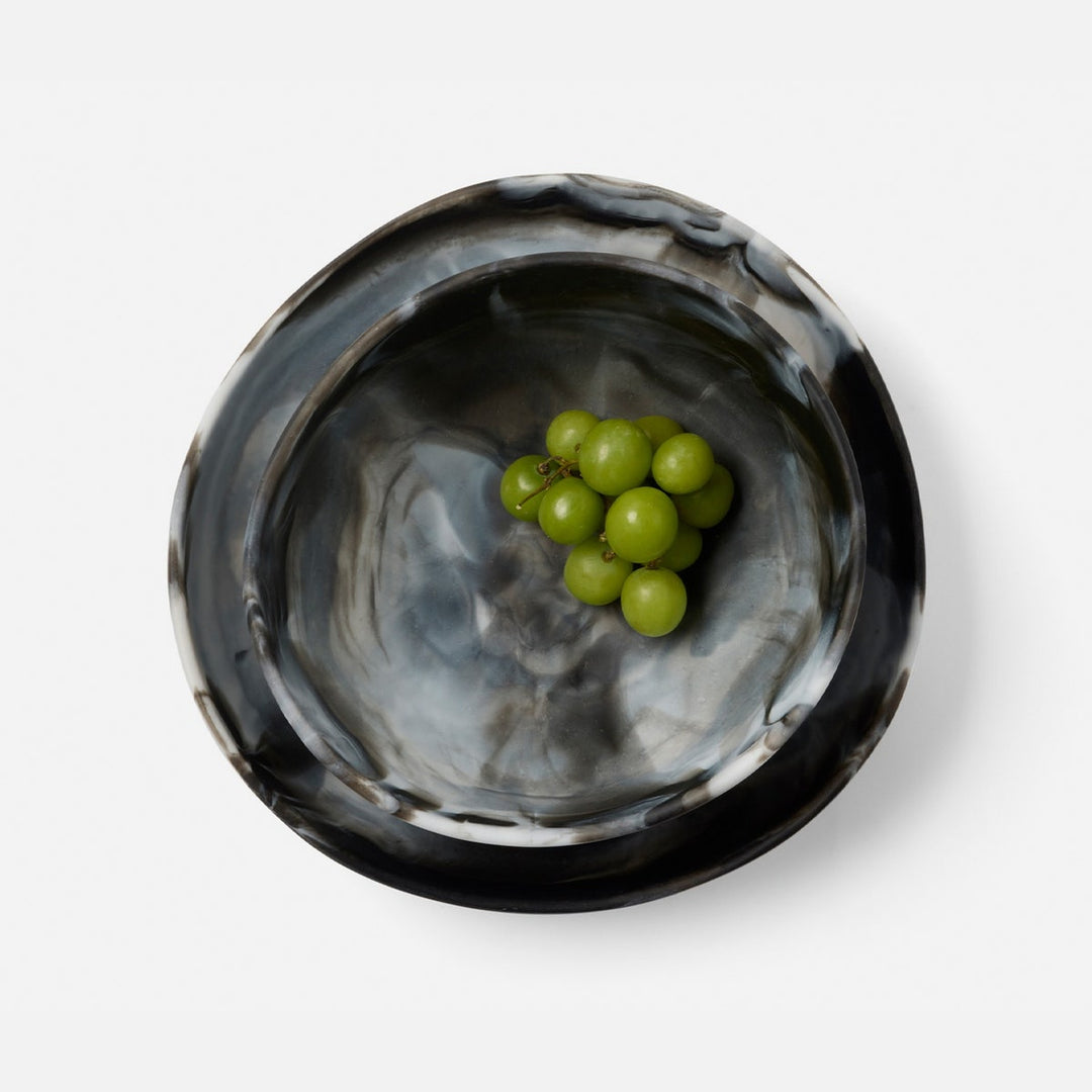 Mazzy Black Swirled Serving Bowls Resin Set/2