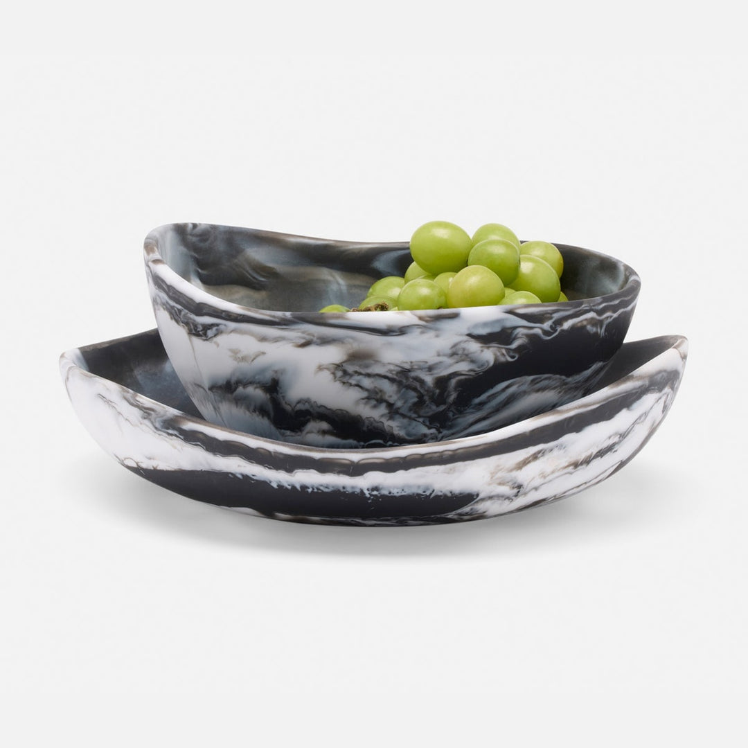 Mazzy Black Swirled Serving Bowls Resin Set/2