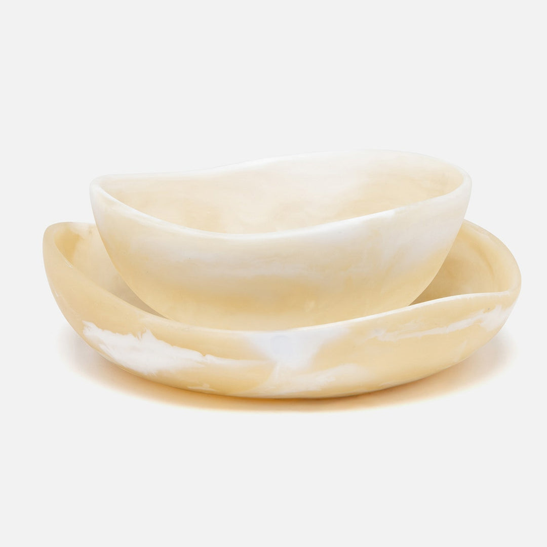 Mazzy Ivory Swirled Serving Bowls Resin Set/2