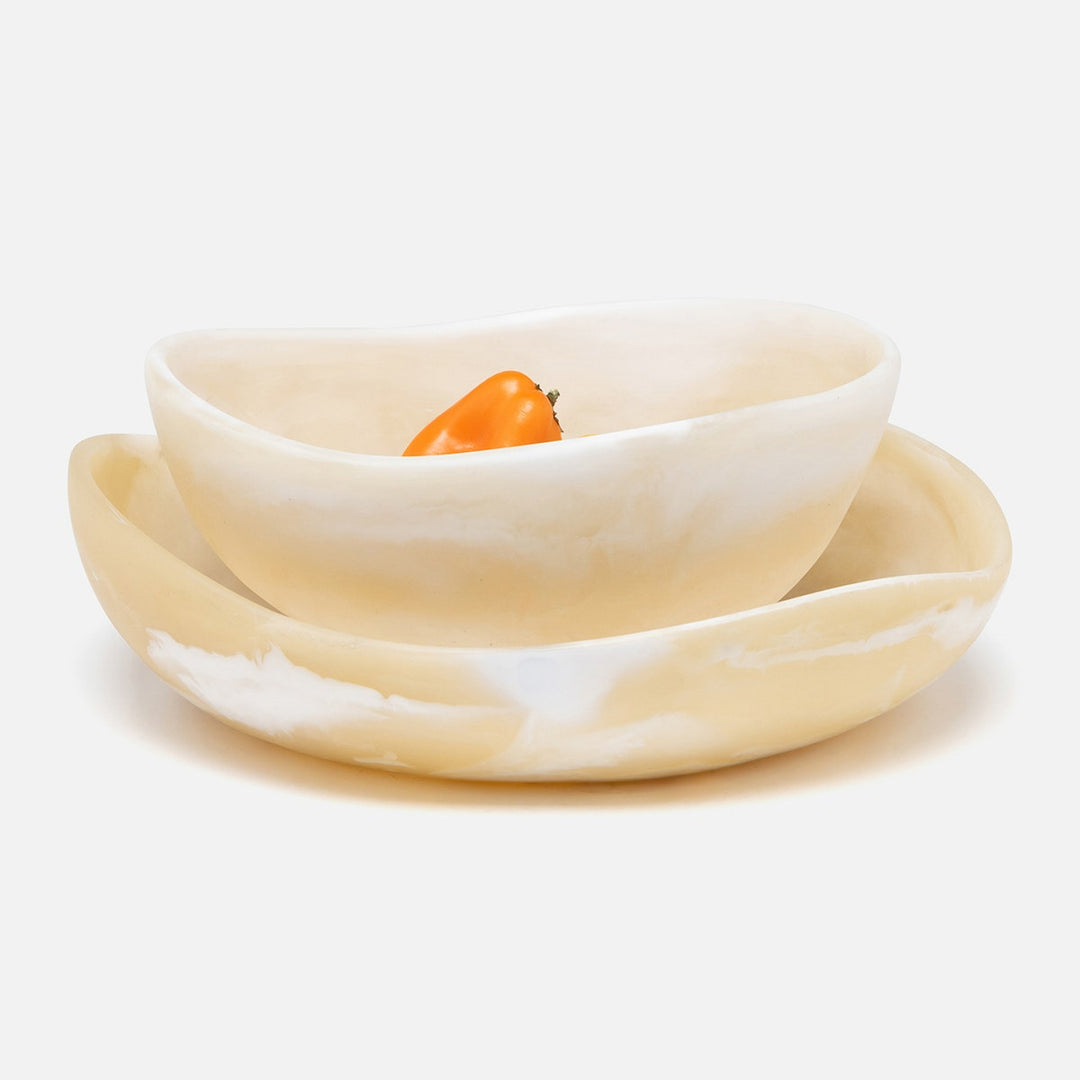 Mazzy Ivory Swirled Serving Bowls Resin Set/2