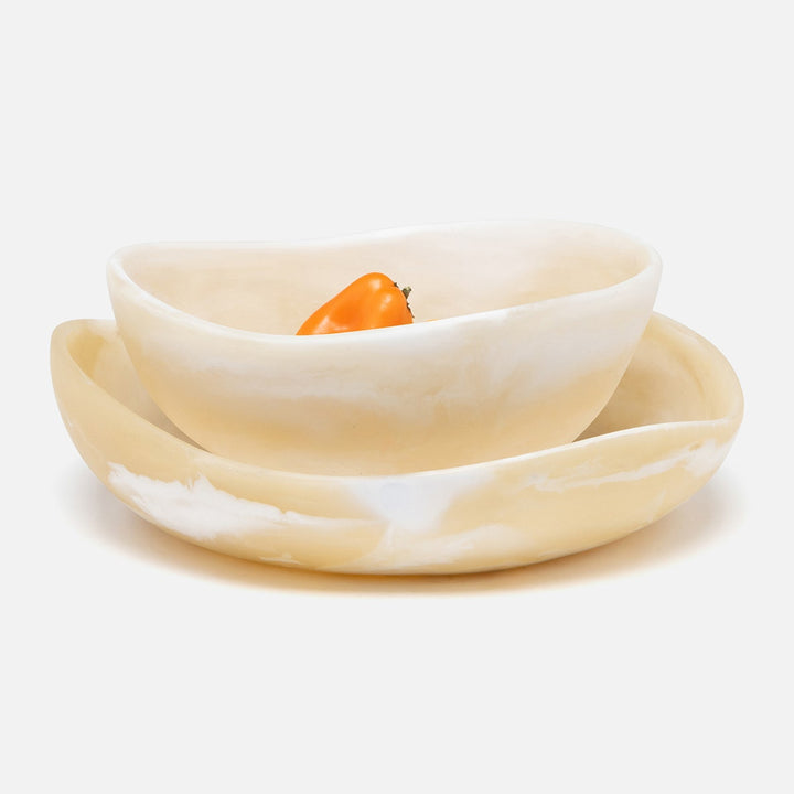 Mazzy Ivory Swirled Serving Bowls Resin Set/2