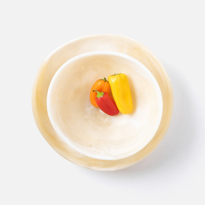 Mazzy Ivory Swirled Serving Bowls Resin Set/2