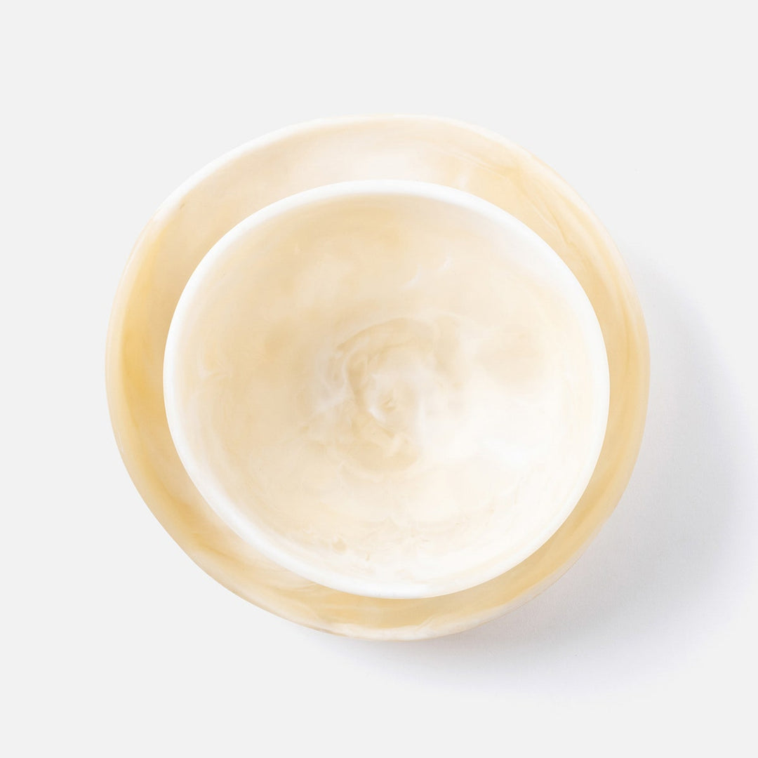 Mazzy Ivory Swirled Serving Bowls Resin Set/2