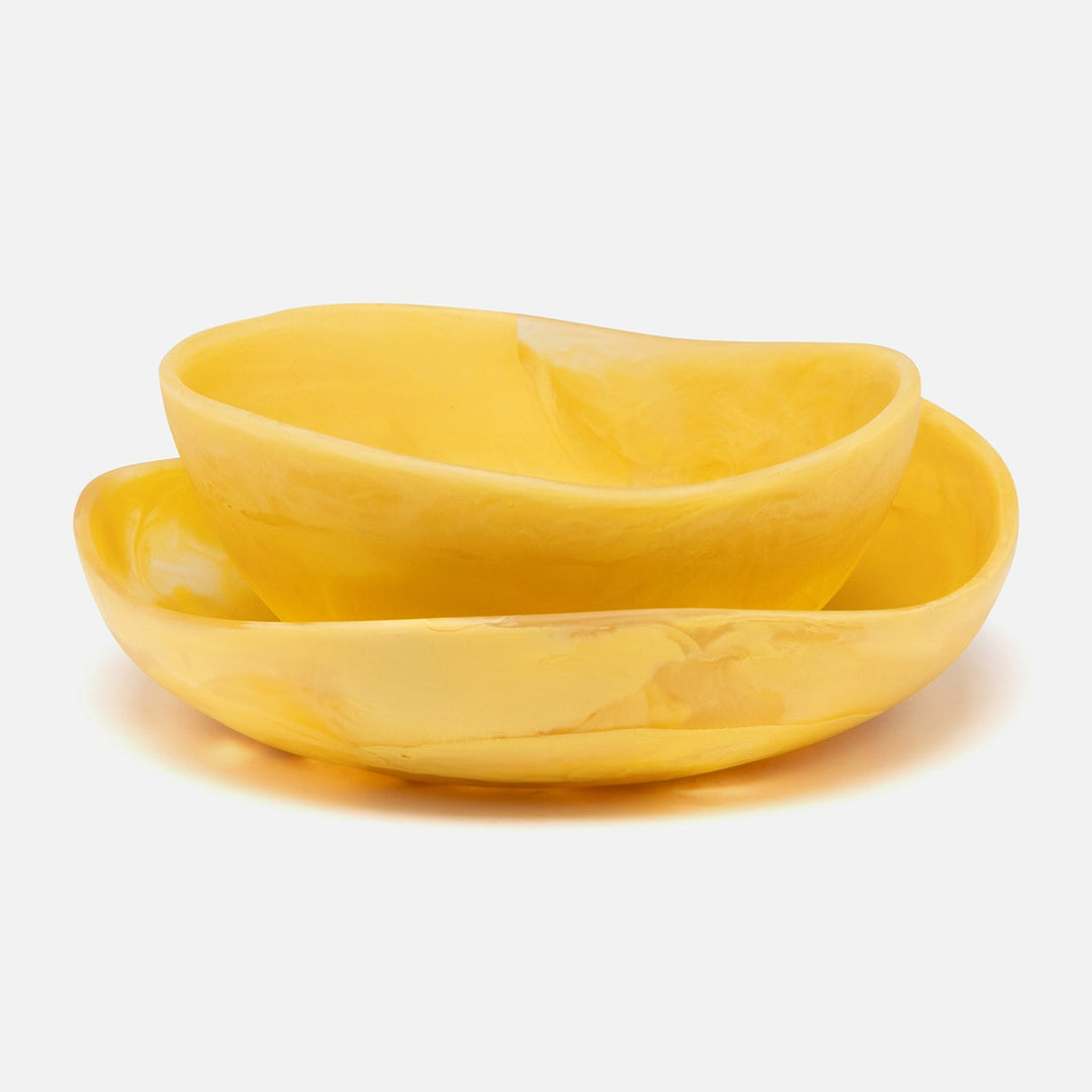 Mazzy Lemon Swirled Serving Bowls Resin Set/2