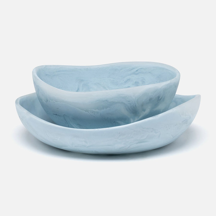 Mazzy Pastel Blue Swirled Serving Bowls Resin Set/2