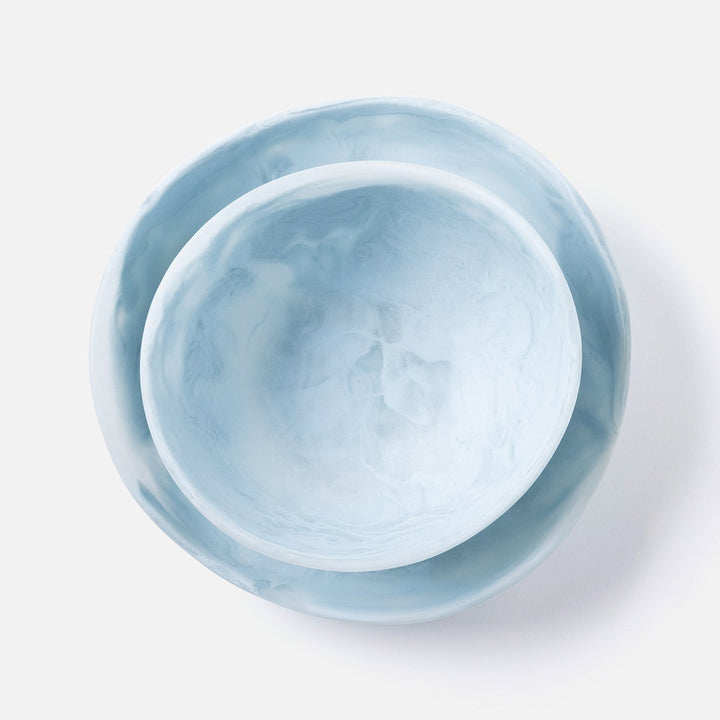Mazzy Pastel Blue Swirled Serving Bowls Resin Set/2