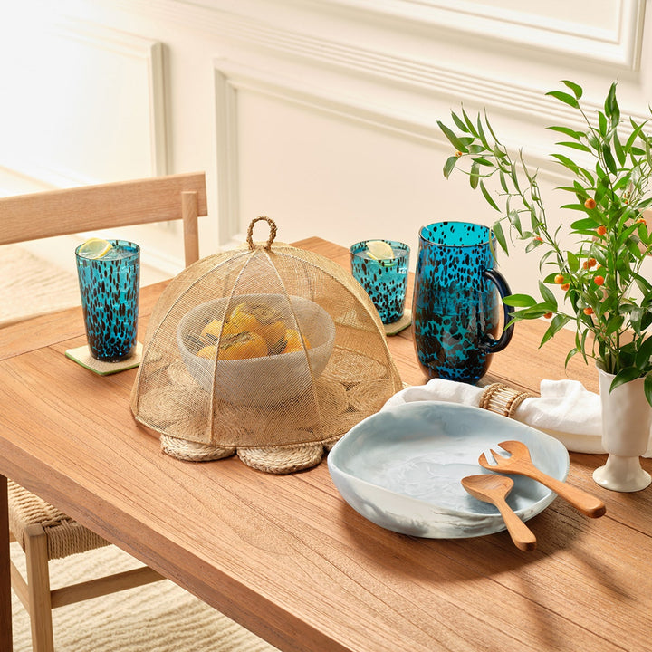 Mazzy Pastel Blue Swirled Serving Bowls Resin Set/2