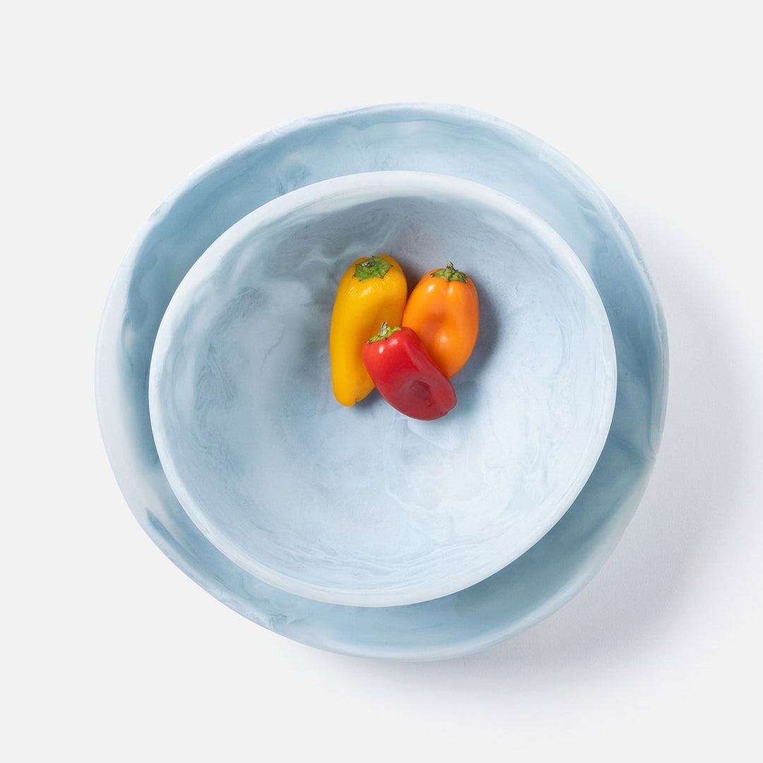 Mazzy Pastel Blue Swirled Serving Bowls Resin Set/2