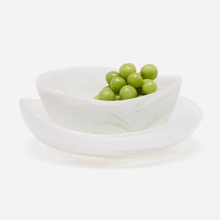 Mazzy White Swirled Serving Bowls Resin Set/2