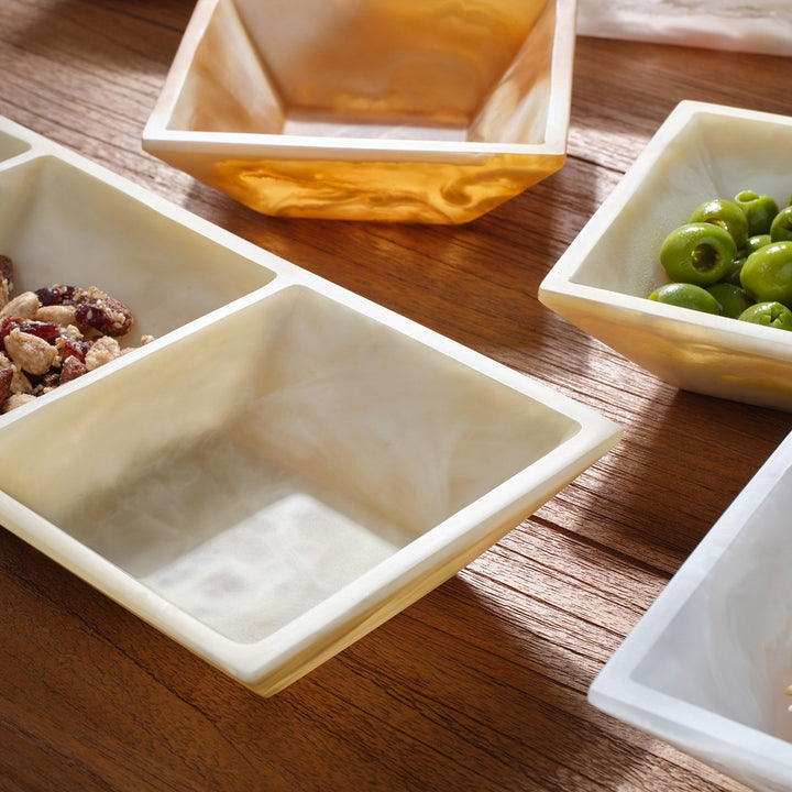 Olena Ivory Swirled Snack Bowl Triple Resin