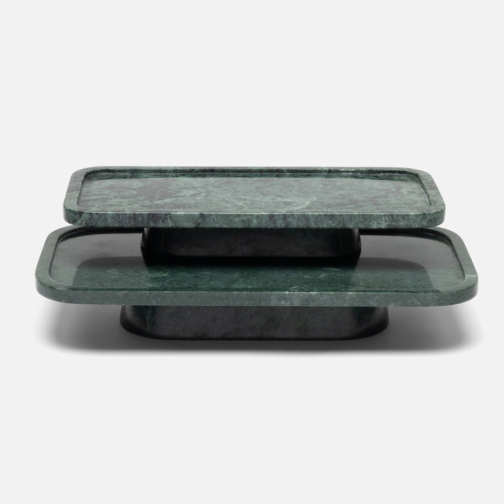 Pietro Dark Jade Rectangular Serving Platters W/ Stand Marble Set/2