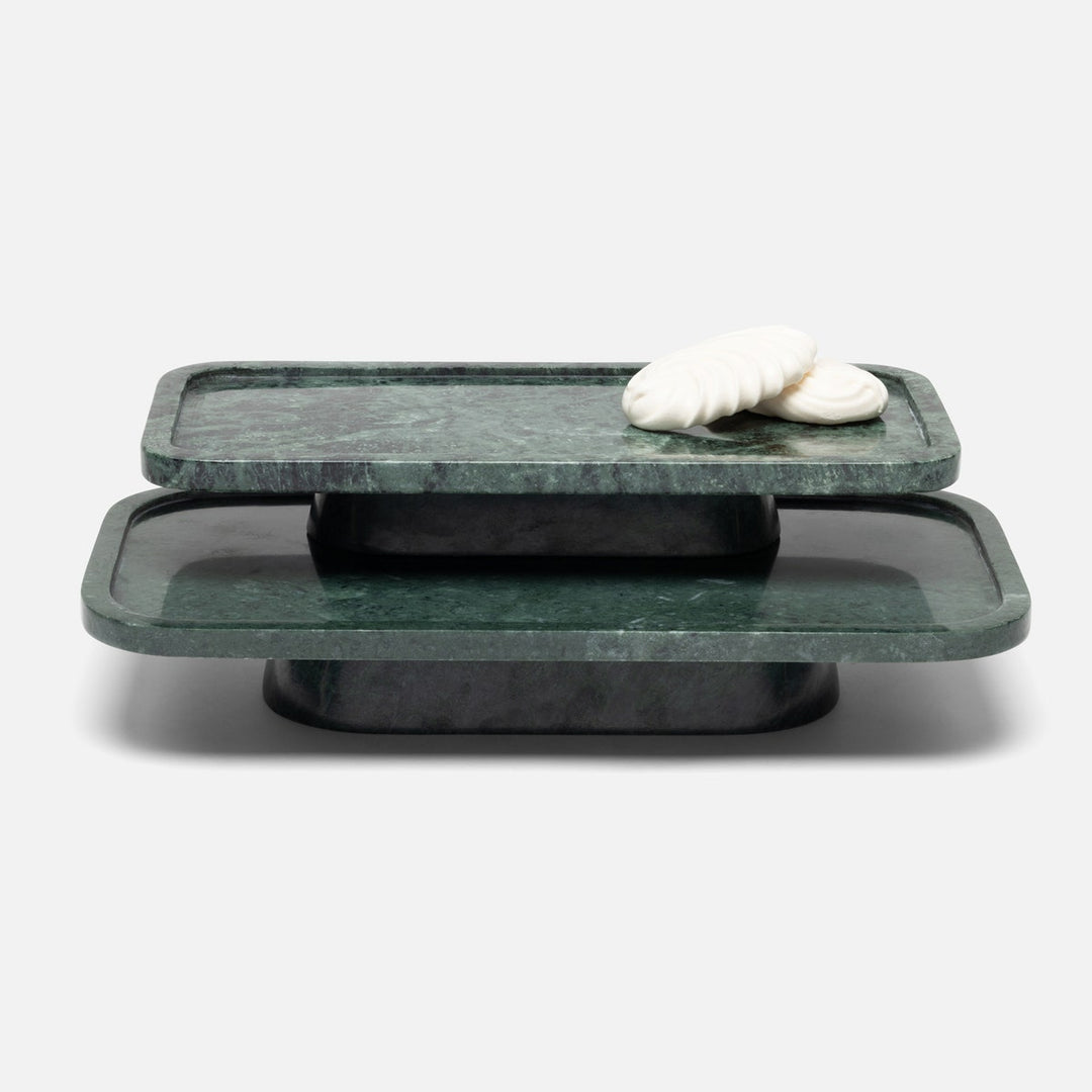 Pietro Dark Jade Rectangular Serving Platters W/ Stand Marble Set/2
