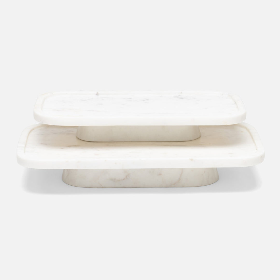 Pietro White Rectangular Serving Platters W/ Stand Marble Set/2