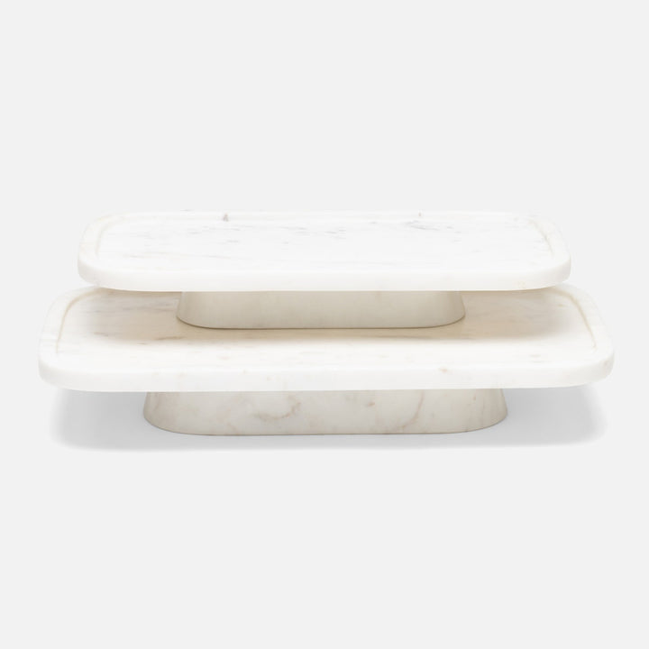 Pietro White Rectangular Serving Platters W/ Stand Marble Set/2