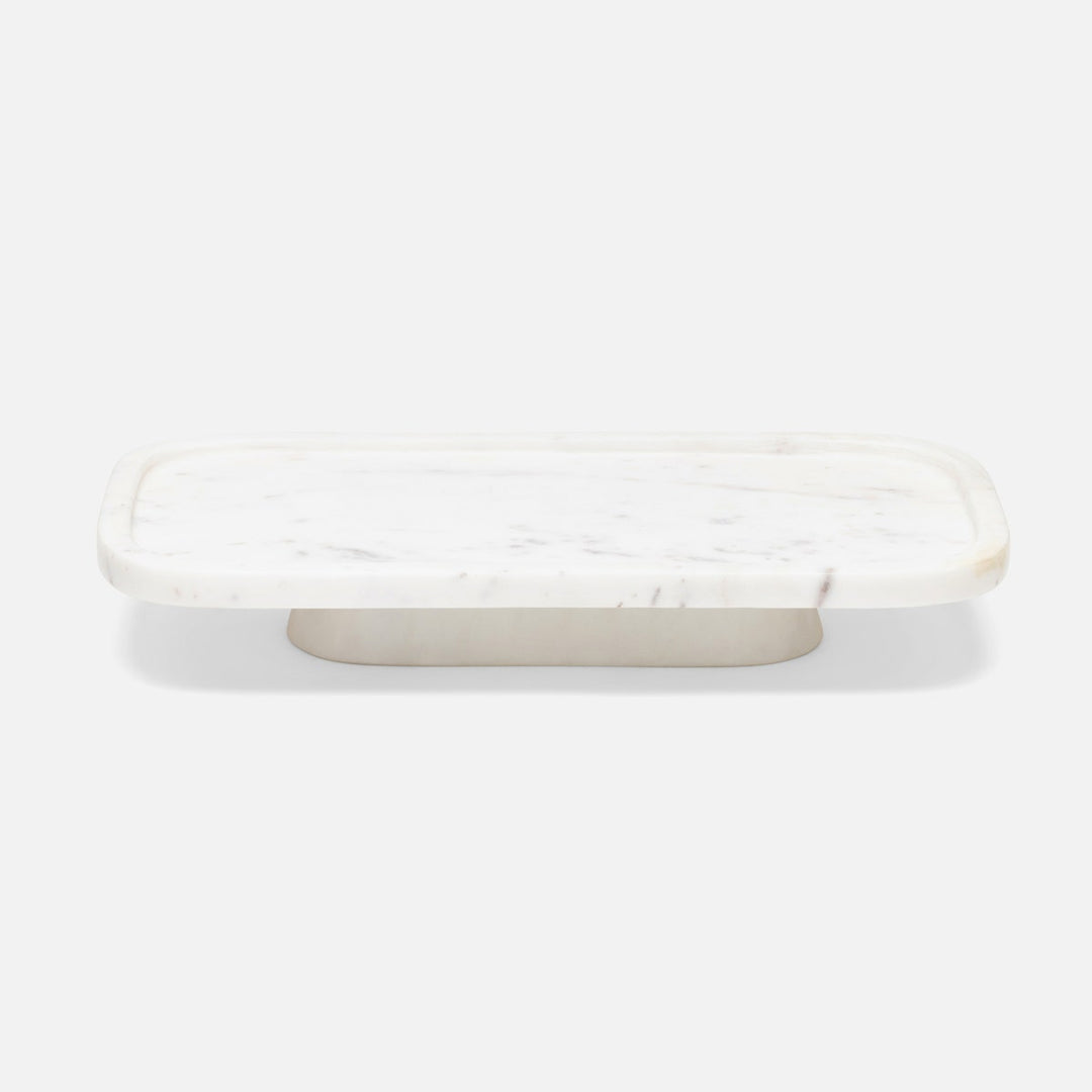 Pietro White Rectangular Serving Platters W/ Stand Marble Set/2
